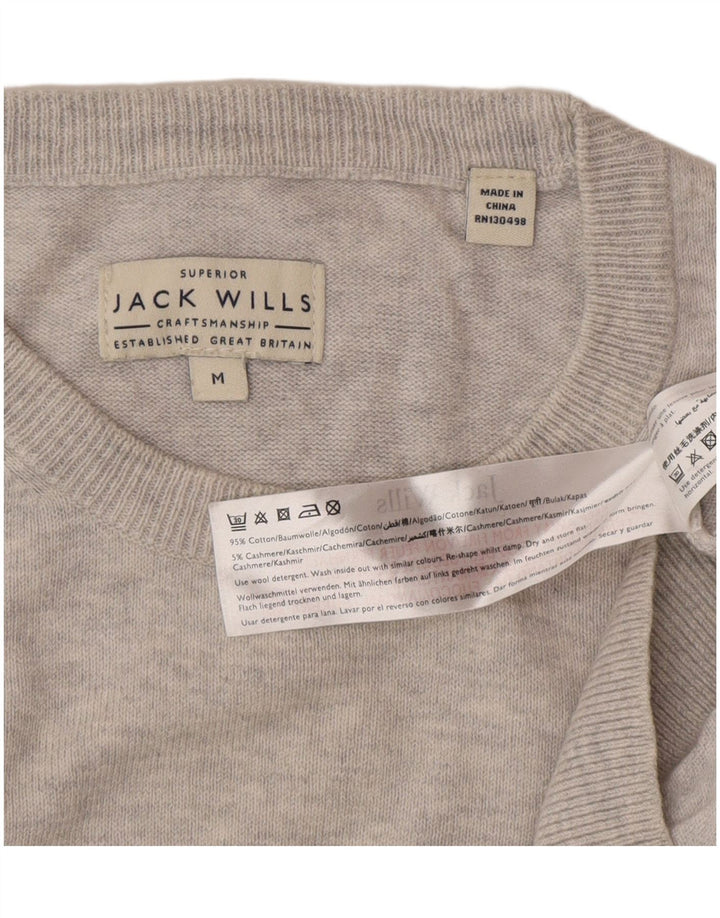 Pulover Jack Wills pentru bărbați cu gât roșu, bumbac, gri mediu