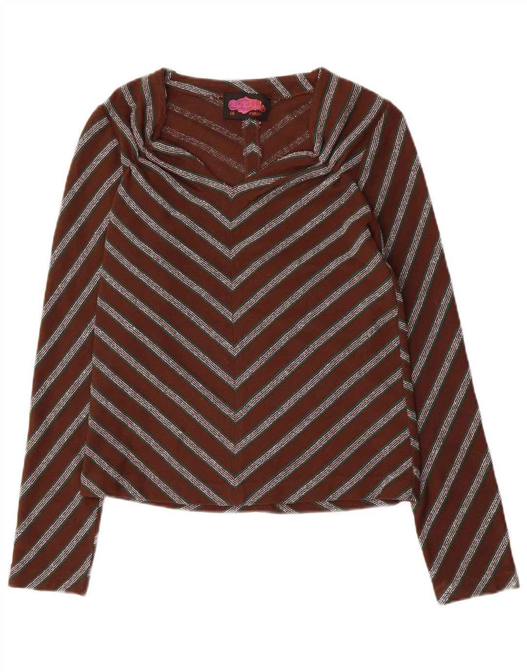 CASTELLI Womens Crop Top Long Sleeve IT 46 Large Brown Chevron