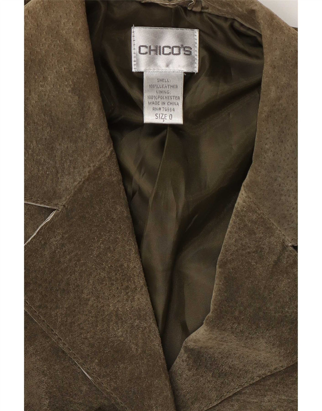 Sacou Chico's pentru femei, supradimensionat, cu 3 nasturi, din piele intoarsa, US 0 XS, piele kaki