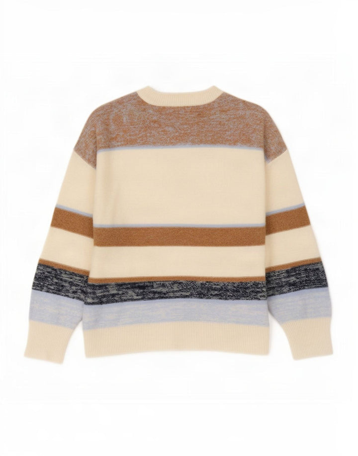 Pulover Reiss pentru bărbați, cu gât roșu, lână cu dungi mari, multicolore