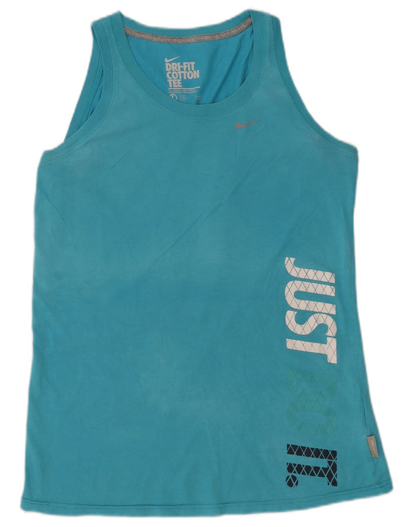 Nike Womens Dri Fit Graphic Vest Top UK 16/18 Large Blue Cotton