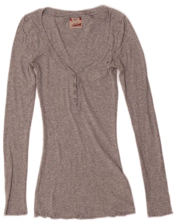 TOMMY HILFIGER Top pentru femei cu mânecă lungă UK 8 mic bumbac gri