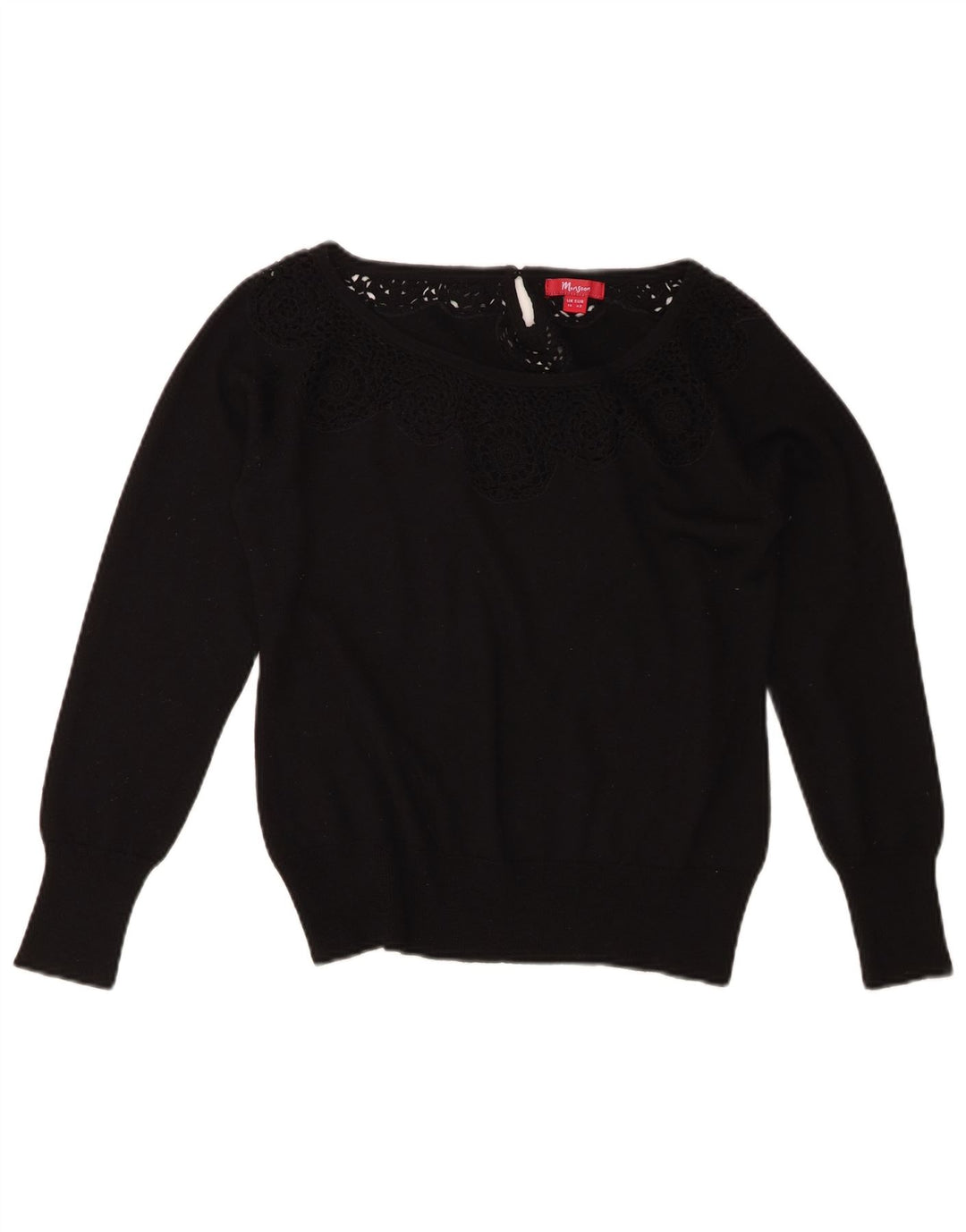 MONSOON Womens Boat Neck Jumper Sweater UK 14 Medium  Black Wool