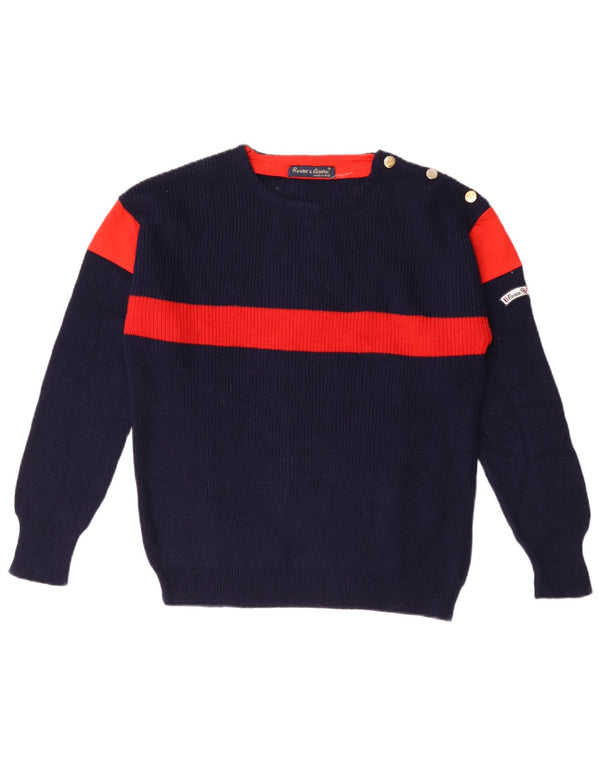 Pulover vintage pentru femei cu decolteu rotund UK 14 Medium Bleumarin Colorblock