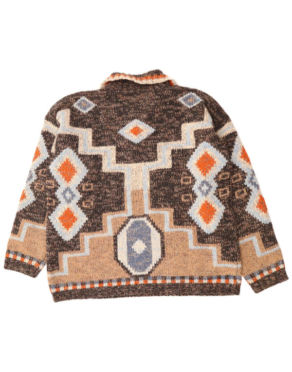 Pulover vintage cu gât polo pentru femei UK 18 XL Lână geometrică maro