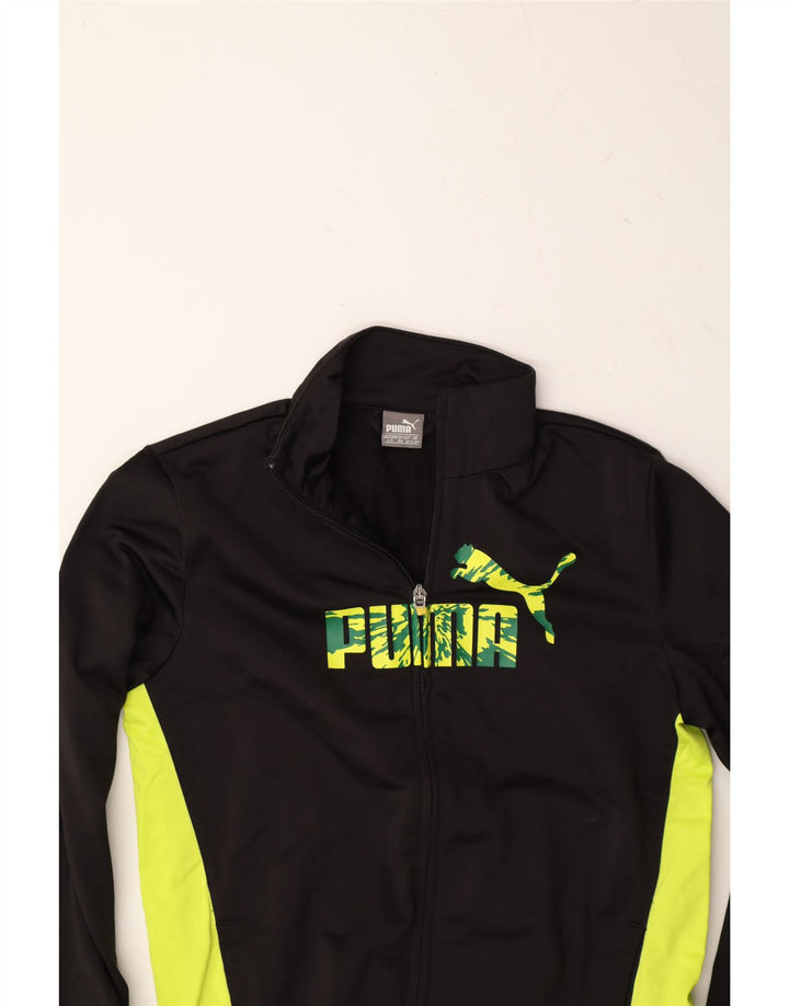 PUMA Boys Graphic Tracksuit Top Jacket 11-12 Years Black Colourblock Vintage Puma and Second-Hand Puma from Messina Hembry 