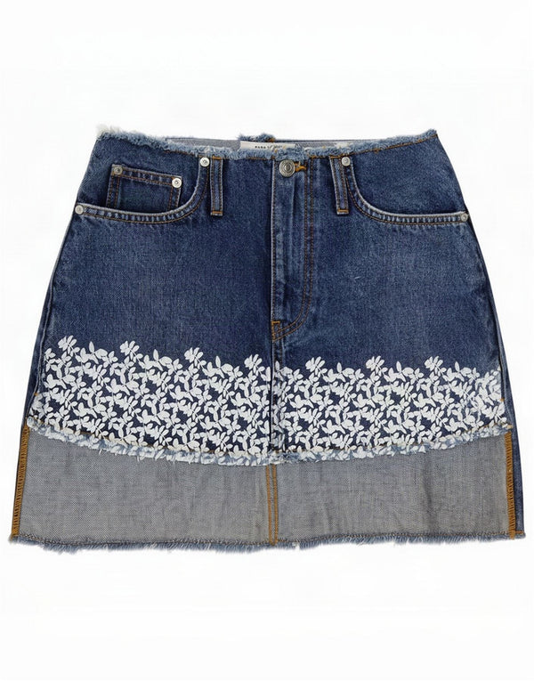 Fusta mini de blugi pentru femei Zara EU 36 Small W26 Blue Floral Bumbac