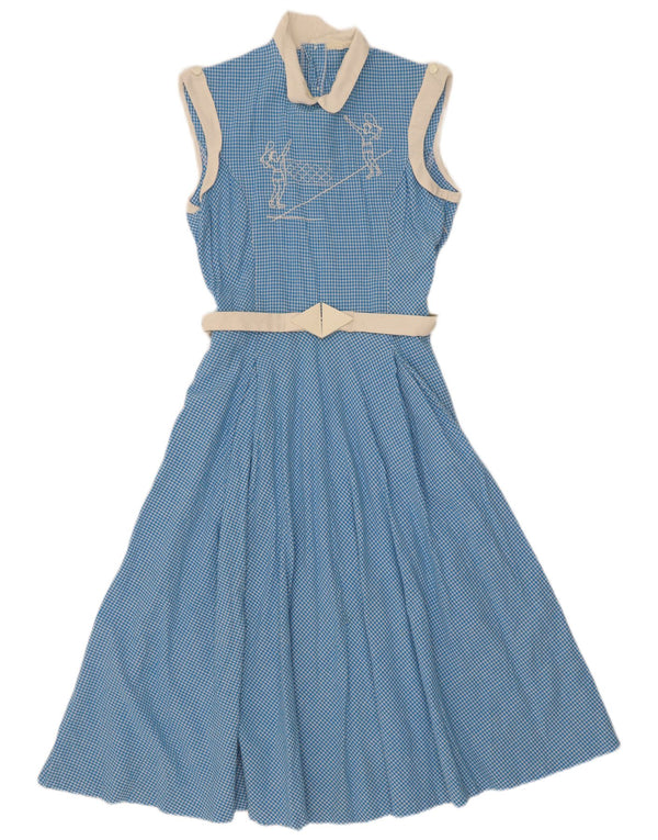 Rochie maxi fără mâneci vintage pentru femei UK 10 Small Blue Gingham