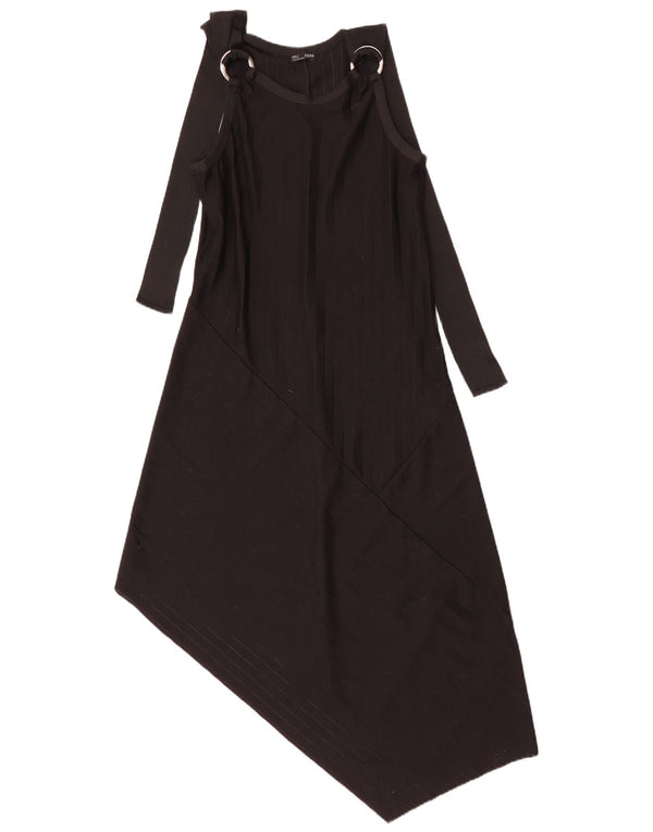 Rochie asimetrică cu mânecă lungă pentru femei Zara UK 12 Medium Black Pinstripe