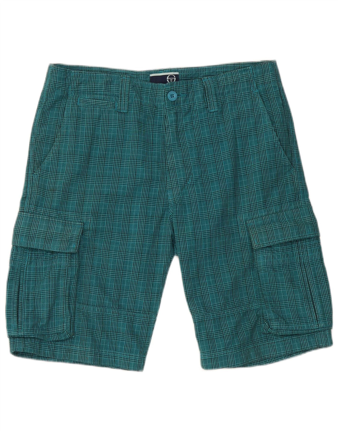Sergio Tacchini Pantaloni scurți cargo pentru bărbați IT 48 Medium W32 Blue Check Bumbac