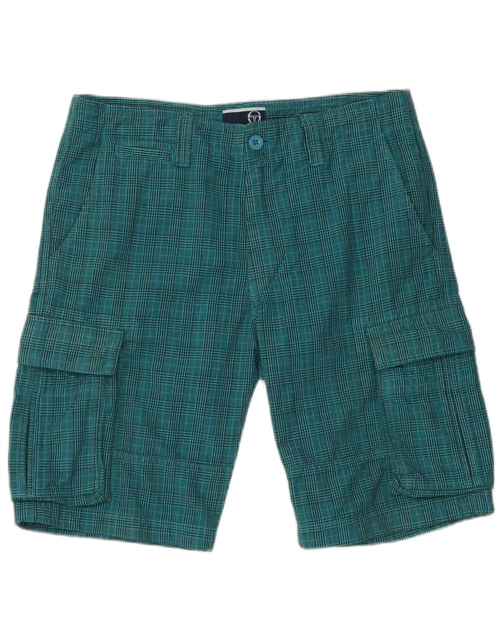 Sergio Tacchini Pantaloni scurți cargo pentru bărbați IT 48 Medium W32 Blue Check Bumbac