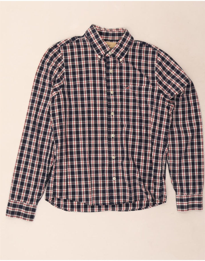 Cămașă Hollister pentru bărbați, mare, bleumarin, cu carouri din bumbac