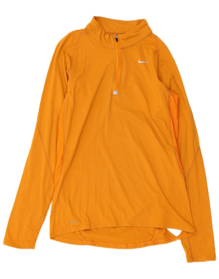 Top de trening NIKE Dri Fit, cu fermoar și gât, pentru femei, UK 10, galben mic