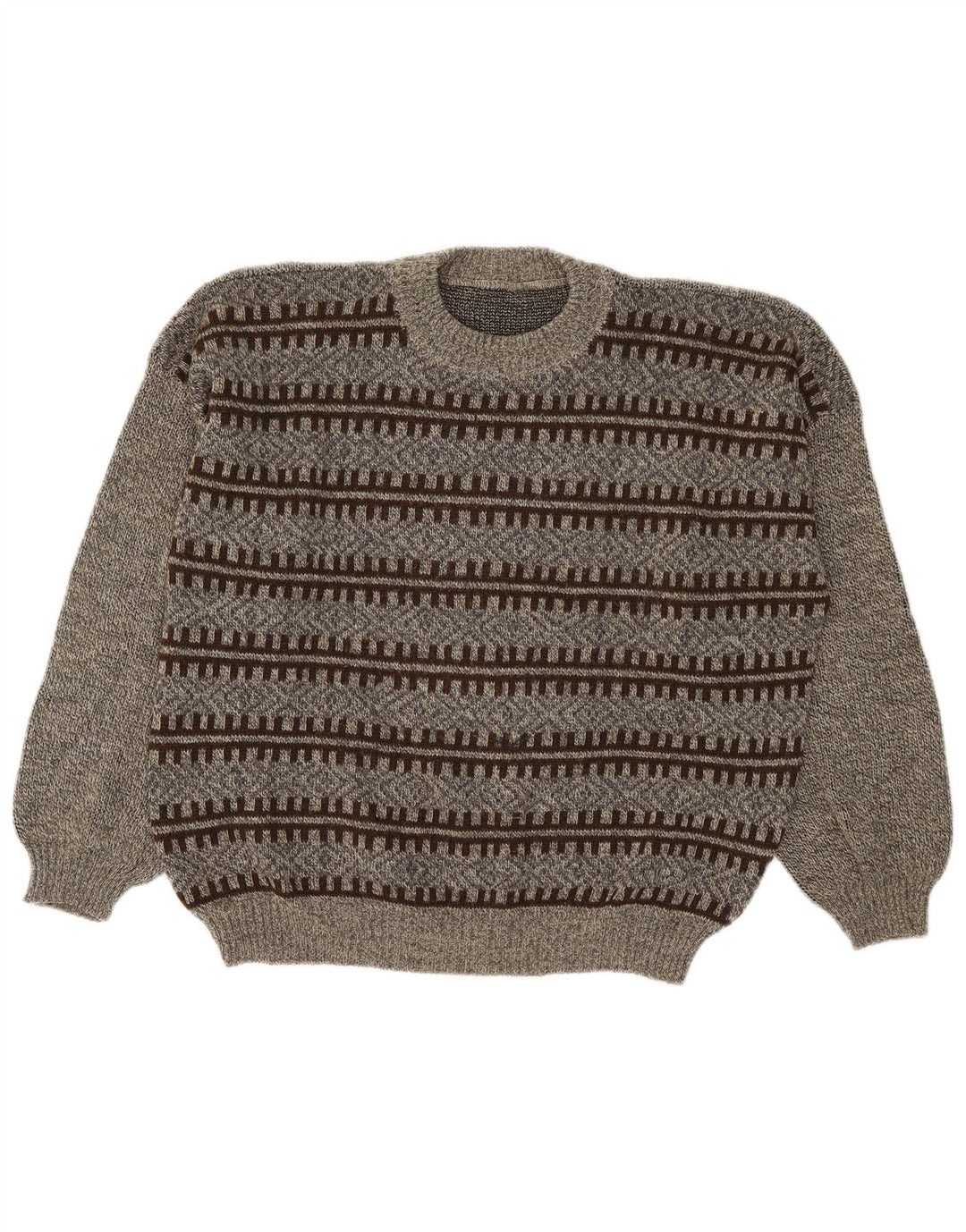 Pulover vintage pentru bărbați cu gâtul turnat mare, gri geometric