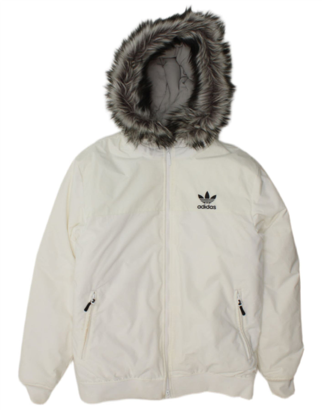 Jachetă bomber căptușită cu glugă Adidas pentru bărbați UK 38, nailon alb mediu