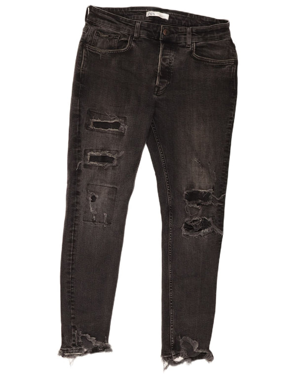 Blugi skinny distressed pentru bărbați Zara EU 42 Large W32 L28 Negri