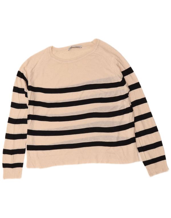 Pulover pentru femei Zara, cu gât de barcă, UK 14 Medium, cu dungi alb