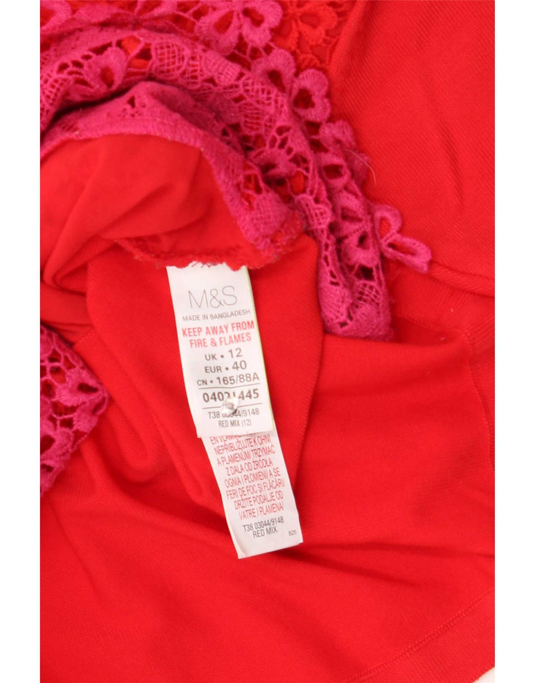 Bluză din dantelă pentru femei Marks & Spencer UK 12 Poliester Floral Roșu Mediu