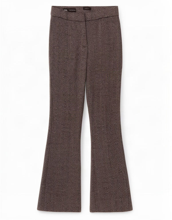 Pantaloni casual pentru femei Bootcut Zara Mici W26 L29 Gri Chevron Poliester