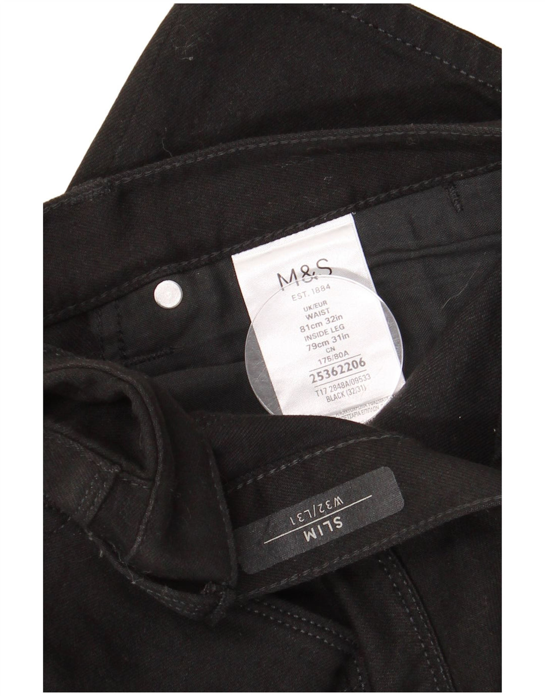 MARKS & SPENCER Blugi slim pentru bărbați W32 L31 bumbac negru