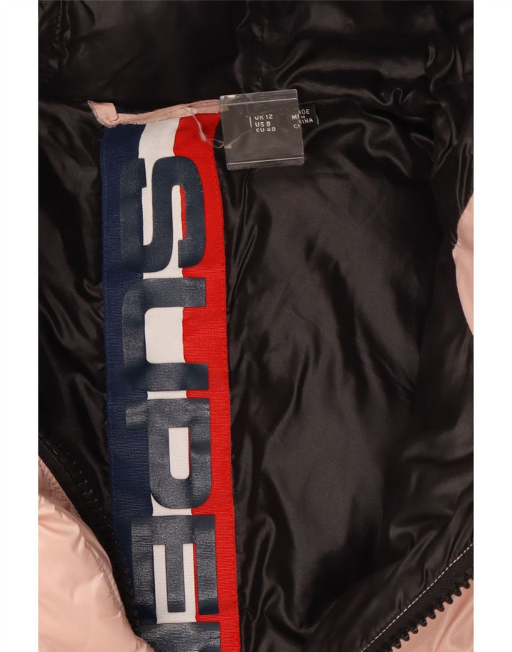 Jachetă căptușită cu glugă Superdry pentru femei UK 12, nailon roz mediu