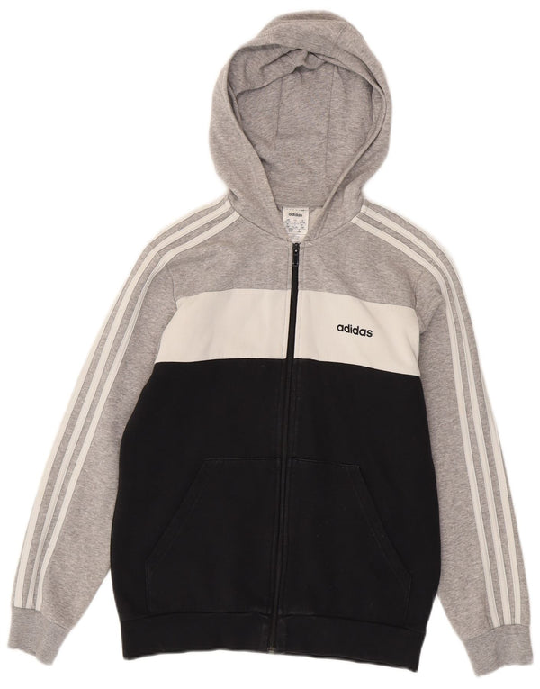 Pulover Adidas pentru băieți Graphic Zip 13-14 ani, bumbac color bloc, gri