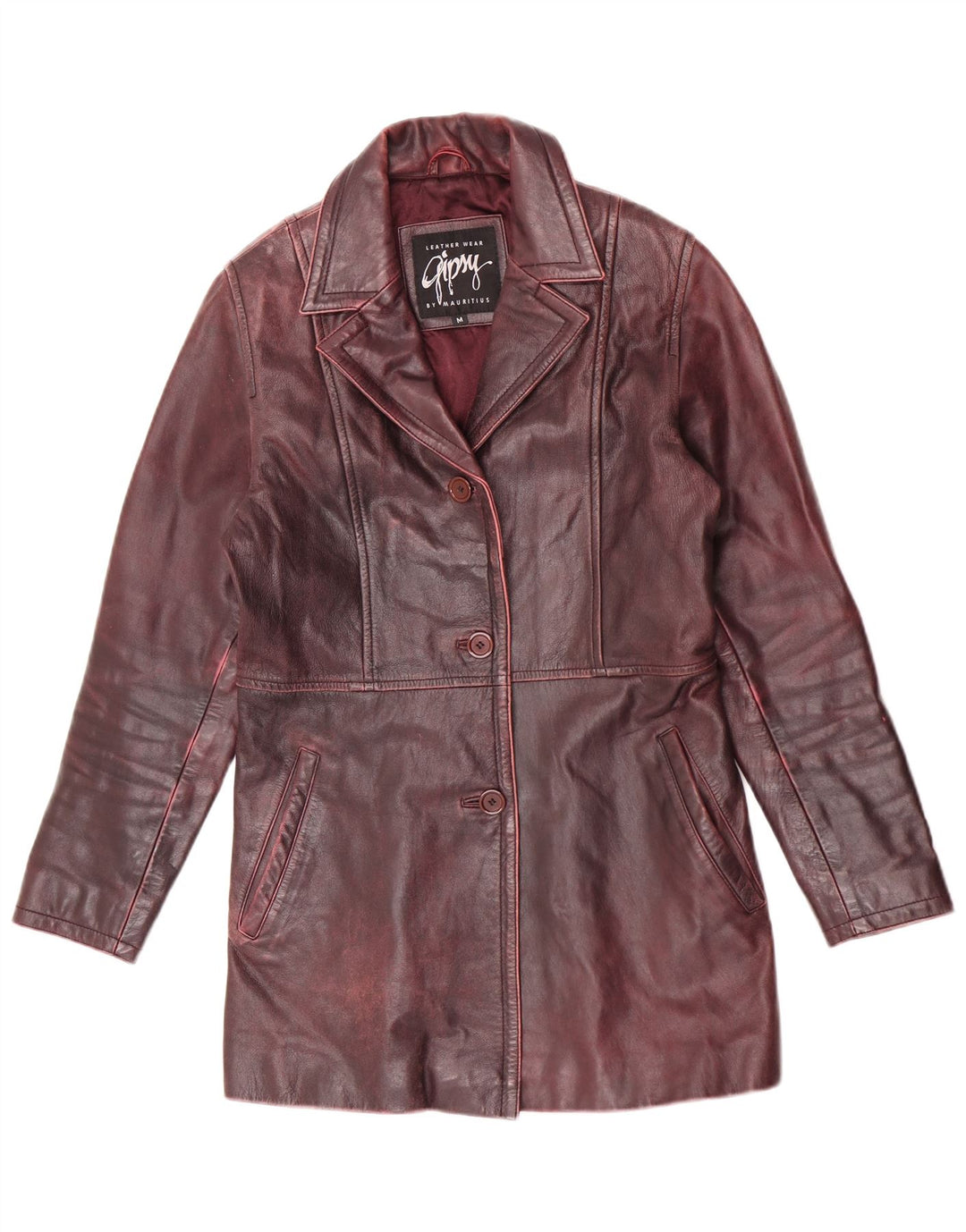 Palton de piele pentru femei Gipsy by Mauritius UK 12 Burgundy mediu
