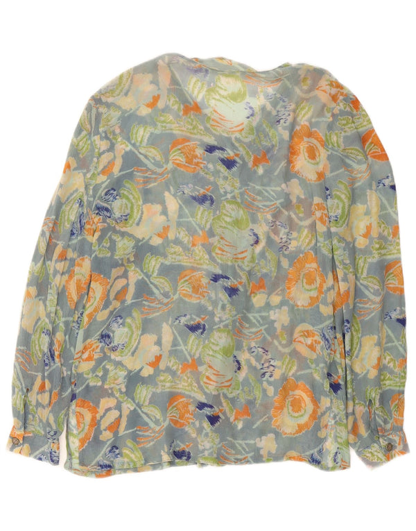 Bluză cămașă vintage pentru femei UK 16, mare, albastră, florală