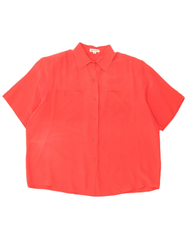 Bluză cămașă cu mânecă scurtă pentru femei vintage UK 18 XL mătase roșie