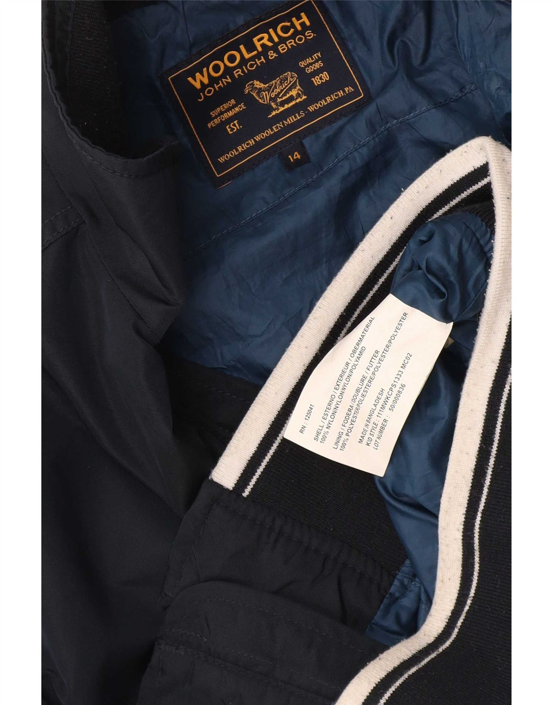 Jachetă bomber pentru băieți Woolrich 13-14 ani, nailon bleumarin