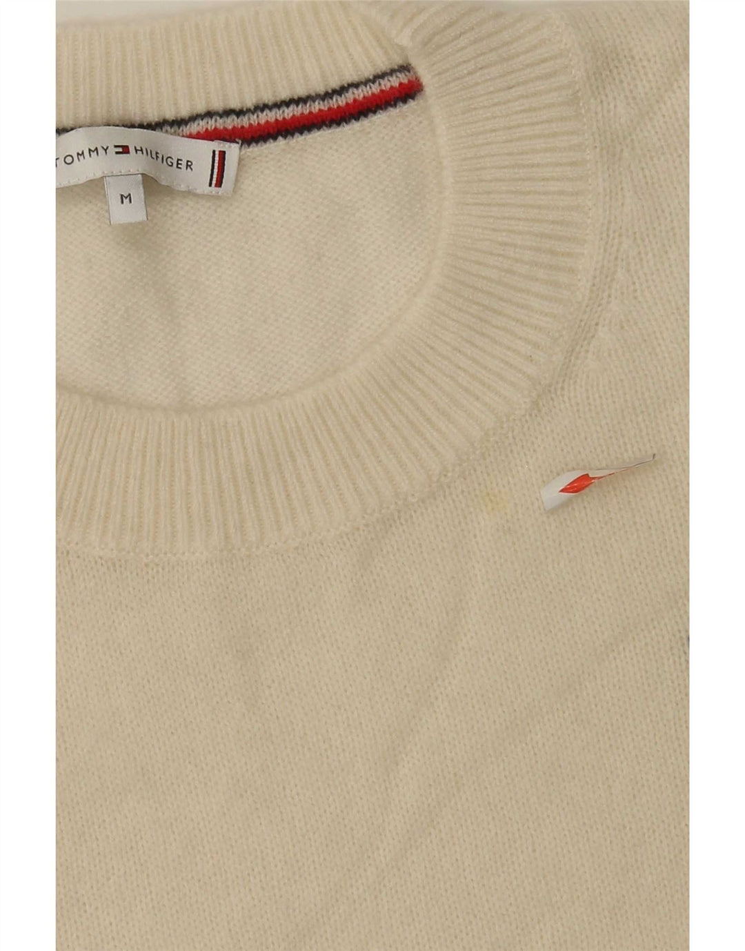 Pulover Tommy Hilfiger pentru damă, cu gât turnat, din lână alb, mediu, 14 UK