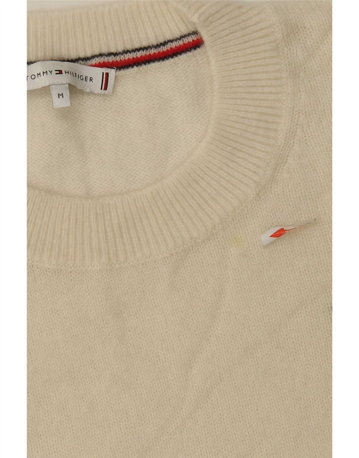 Pulover Tommy Hilfiger pentru damă, cu gât turnat, din lână alb, mediu, 14 UK