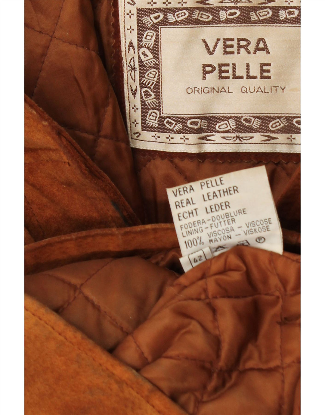 Jachetă vintage de damă din piele intoarsa cu gluga IT 42 din piele maro medie