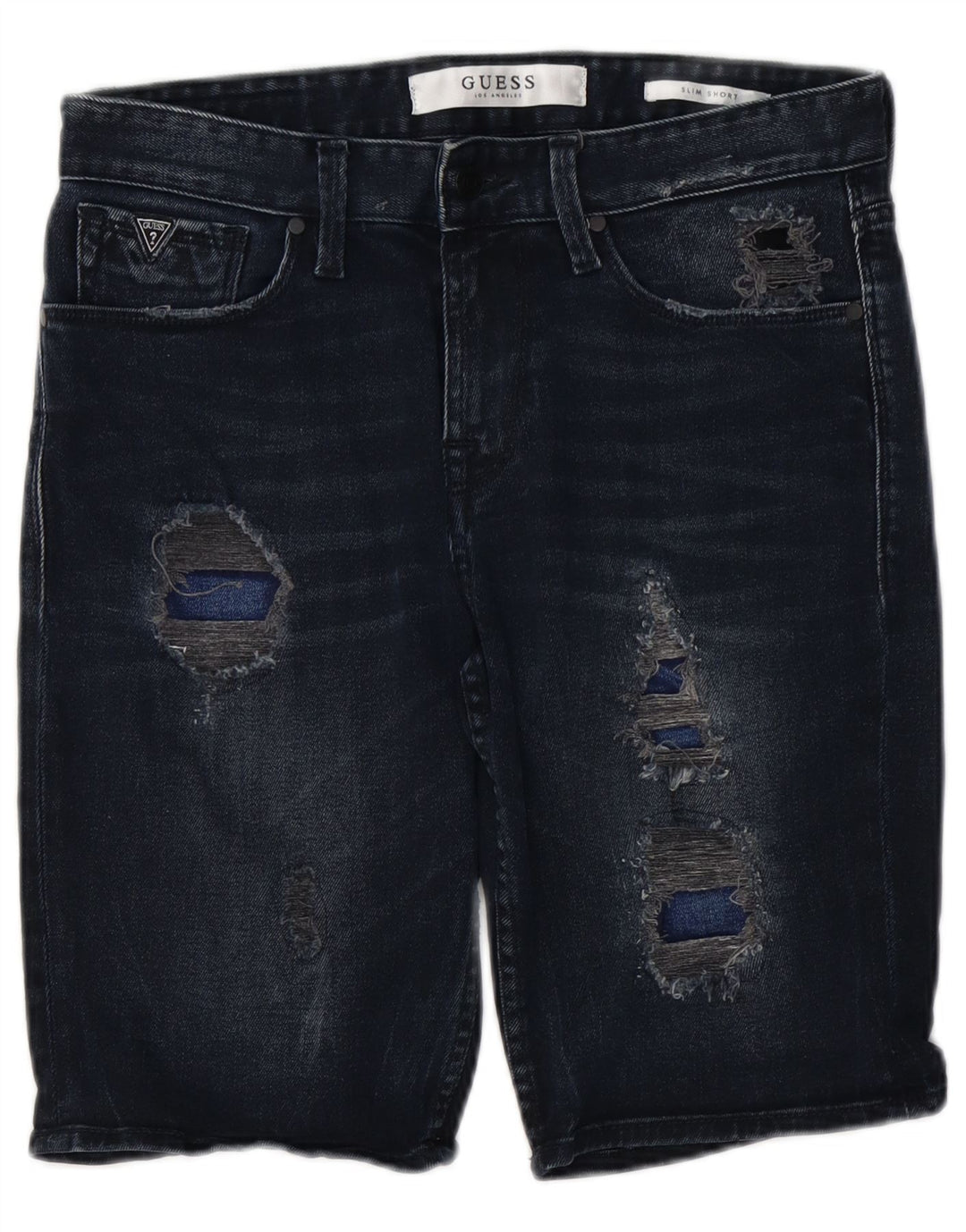 Pantaloni scurți GUESS pentru bărbați, subțiri, învechiți, din denim, W30, bumbac mediu albastru bleumarin