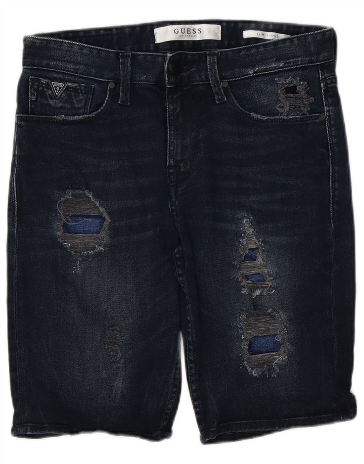 Pantaloni scurți GUESS pentru bărbați, subțiri, învechiți, din denim, W30, bumbac mediu albastru bleumarin