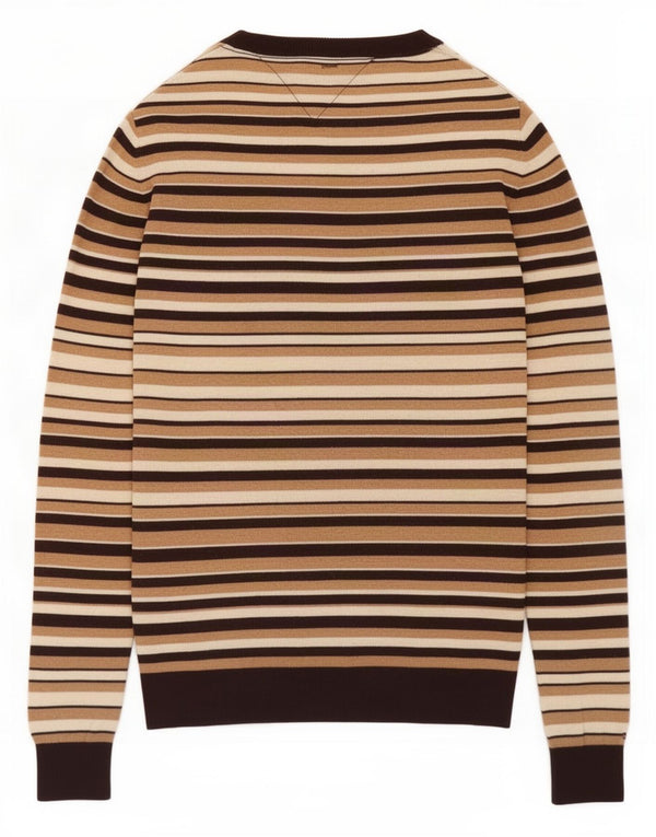Pulover cu decolteu în V Tommy Hilfiger pentru femei UK 14 Medium Bej cu dungi