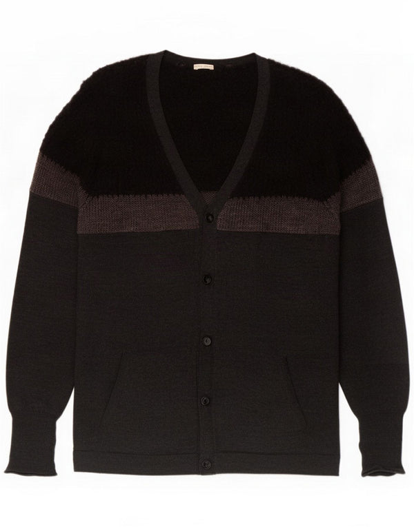 Paolo Pecora Pulover cardigan pentru femei UK 20 2XL Gri Lână virgină colorbloc