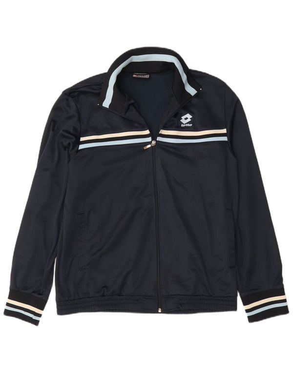 Lotto Womens Tracksuit Top Jacket UK 18 XL Navy Blue Striped Polyester
