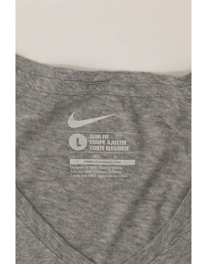 NIKE Womens Slim Fit Graphic T-Shirt Top Large  Grey Polyester Vintage Nike and Second-Hand Nike from Messina Hembry 