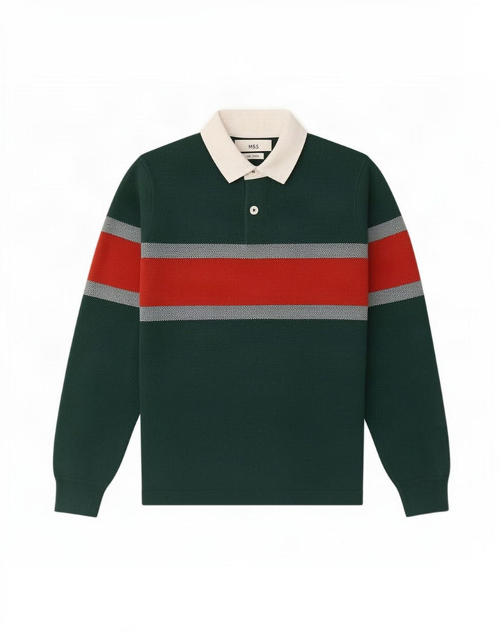 Pulover cu gât polo Marks & Spencer pentru bărbați, color verde mic