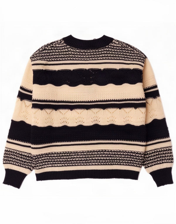 Ichi Pulover supradimensionat pentru femei cu decolteu în V UK 14 Medium Off White Striped