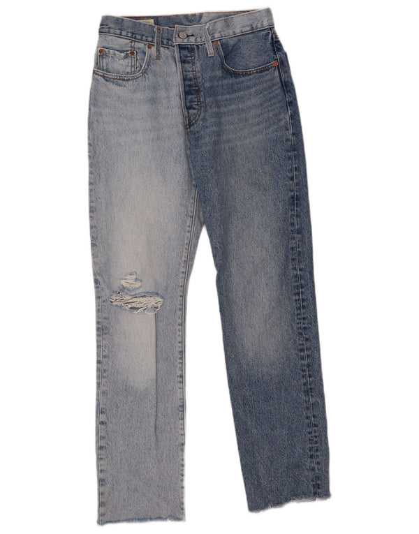 Blugi drepți distressed 501 Levi's pentru femei W27 L30, bumbac color bloc de culoare albastru