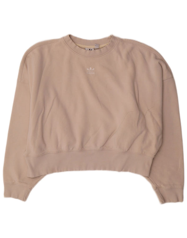 Adidas Crop Oversized Hanorac Pulover UK 10 Bumbac Bej mic