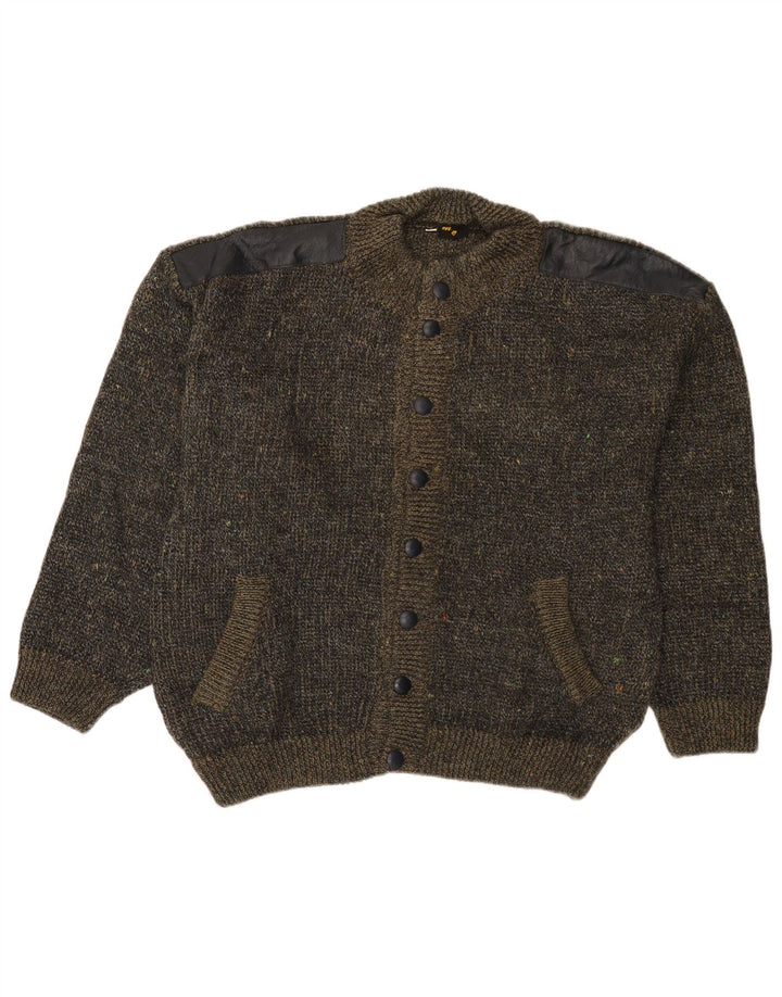 Pulover cardigan VINTAGE pentru bărbați, cu tăietură lentă, IT 50 Medium Kaki Flecked