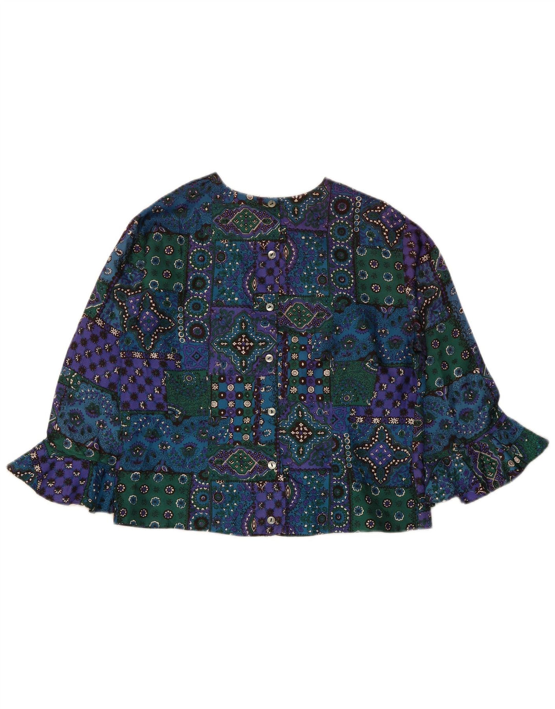 Bluză vintage pentru femei, cămașă crop UK 12 Medium Multicolor Patchwork