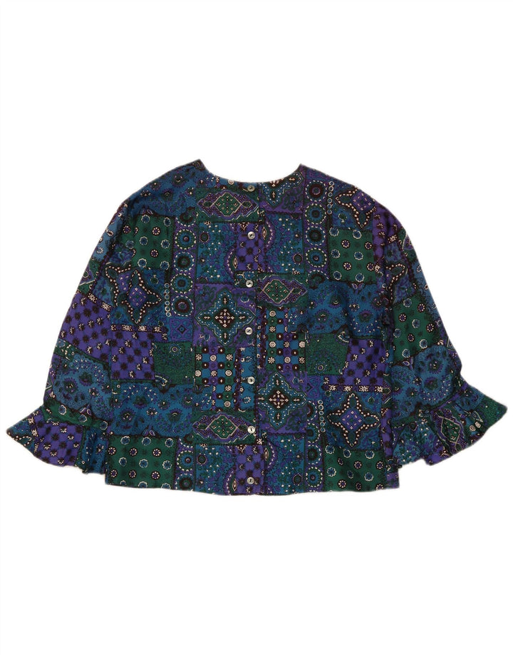 Bluză vintage pentru femei, cămașă crop UK 12 Medium Multicolor Patchwork