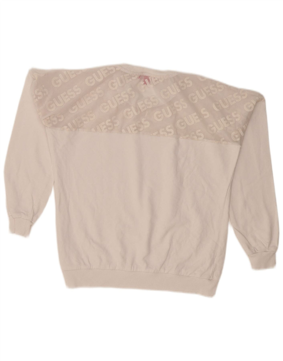 Guess Pulover cu grafic pentru femei UK 10 Small Colorblock alb