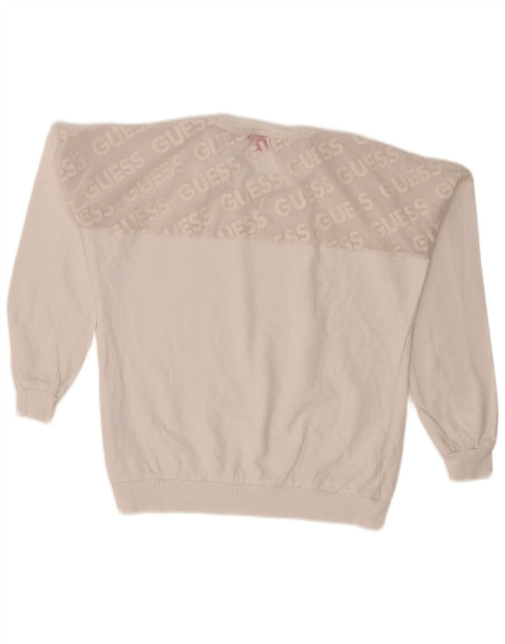 Guess Pulover cu grafic pentru femei UK 10 Small Colorblock alb