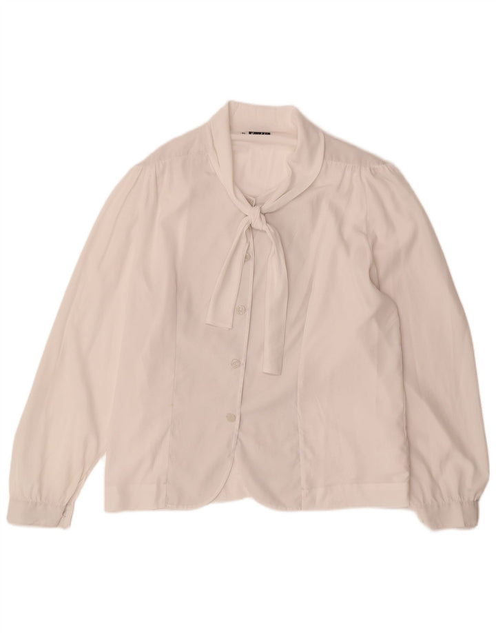 Bluză vintage pentru femei, cămașă cu cravată în față, IT 51 XL alb