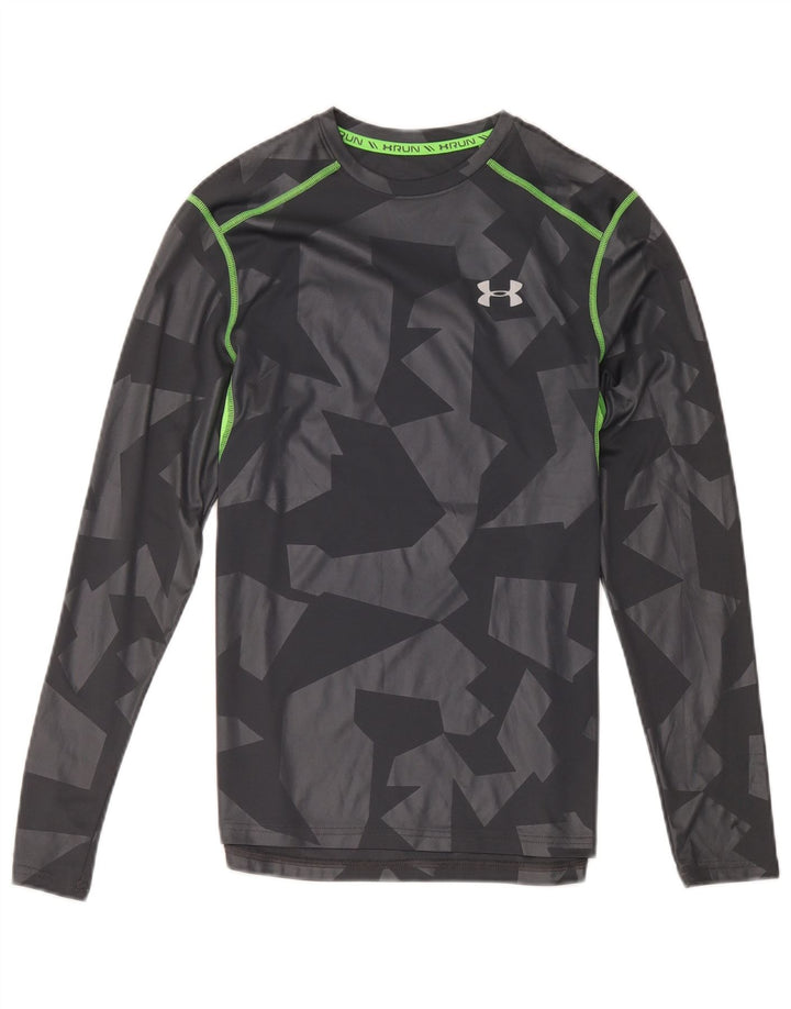 Under Armour pentru bărbați Heat Gear Top cu mânecă lungă, mic, gri, poliester geometric